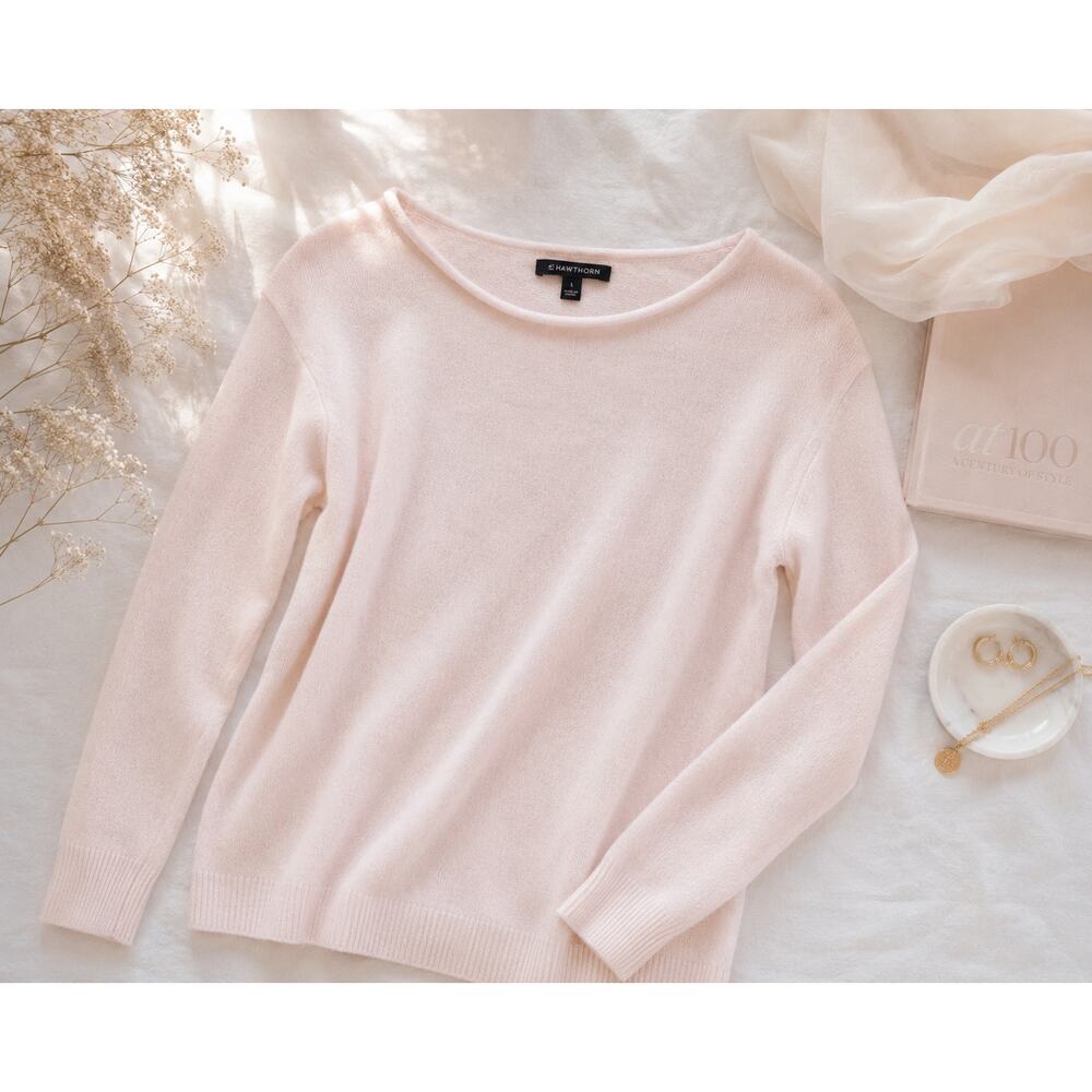 41 Hawthorn 100% Cashmere Sweater Womens Large Pale Pink Crew Neck Soft